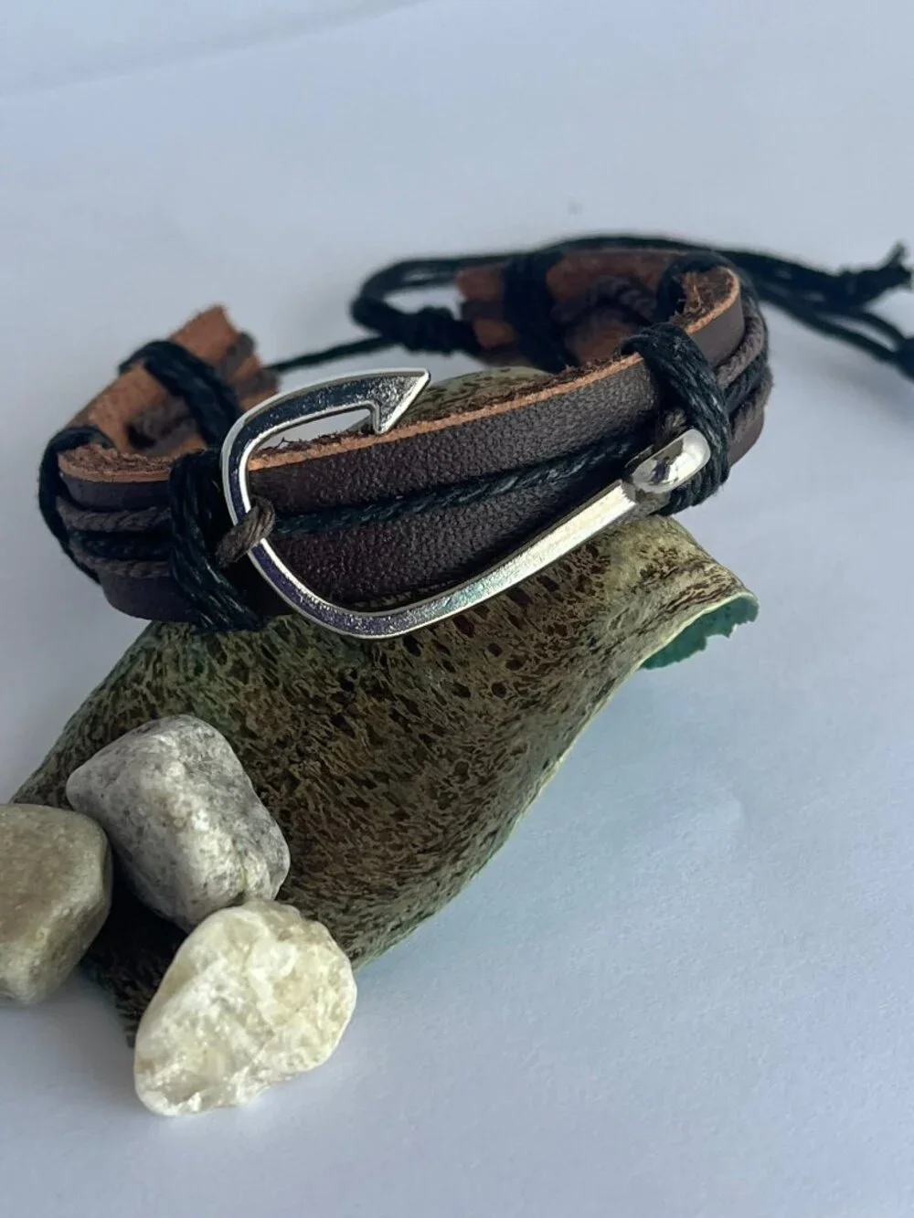 Fishing HOOK Men and Woman Leather Handmade Bracelet-  —>BROWN<~~LEATHER BRACELE
